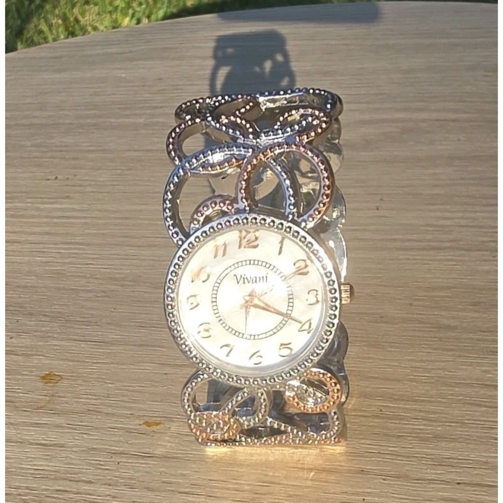 Vivani Two Tone Cuff Bracelet Quartz Analog Ladies Watch Sz. 6 1/4"